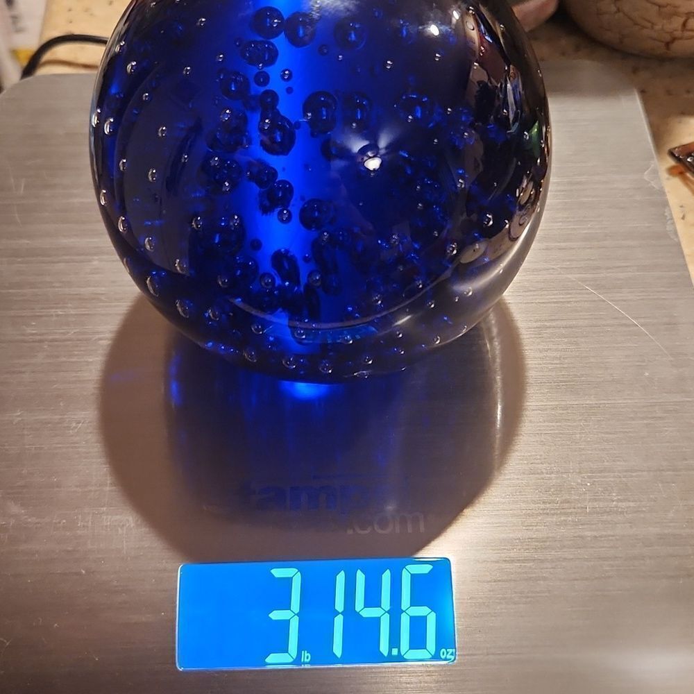 Dark Blue Bubble Glass Paperweight 3 lb.